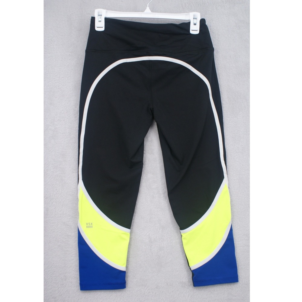 Victoria's Secret VSX Sport Knockout Capri Leggings Black Neon Blue M Workout
